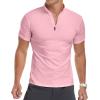 imageYTD Mens LongShort Sleeve Polo Shirts QuarterZip Casual Slim Fit Mock Neck Basic Designed Cotton ShirtsBpink