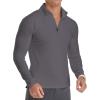 imageYTD Mens LongShort Sleeve Polo Shirts QuarterZip Casual Slim Fit Mock Neck Basic Designed Cotton ShirtsDark Gray