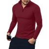 imageYTD Mens LongShort Sleeve Polo Shirts QuarterZip Casual Slim Fit Mock Neck Basic Designed Cotton ShirtsWine Red