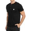 imageYTD Mens Loose Fit Heavyweight Long Sleeve Pocket Henley TShirtBlack