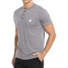 imageYTD Mens Loose Fit Heavyweight Long Sleeve Pocket Henley TShirtDark Gray