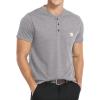 imageYTD Mens Loose Fit Heavyweight Long Sleeve Pocket Henley TShirtDark Gray