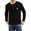 imageYTD Mens Loose Fit Heavyweight Long Sleeve Pocket Henley TShirtLong Sleeve Black