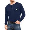 imageYTD Mens Loose Fit Heavyweight Long Sleeve Pocket Henley TShirtLong Sleeve Navy