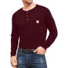 imageYTD Mens Loose Fit Heavyweight Long Sleeve Pocket Henley TShirtLong Sleeve Wine Red