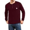imageYTD Mens Loose Fit Heavyweight Long Sleeve Pocket Henley TShirtLong Sleeve Wine Red