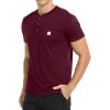 imageYTD Mens Loose Fit Heavyweight Long Sleeve Pocket Henley TShirtWine Red