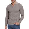 imageYTD Mens Muscle V Neck Polo Shirts Slim Fit Long Sleeve Golf TShirts Ribbed Knit Soft Casual TeesKhaki