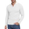 imageYTD Mens Muscle V Neck Polo Shirts Slim Fit Long Sleeve Golf TShirts Ribbed Knit Soft Casual TeesWhite