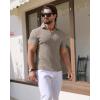 imageYTD Mens Muscle V Neck Polo Shirts Slim Fit Solid Short Sleeve Golf TShirts Ribbed Knit Soft TeesKhaki