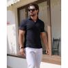 imageYTD Mens Muscle V Neck Polo Shirts Slim Fit Solid Short Sleeve Golf TShirts Ribbed Knit Soft TeesNavy