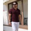imageYTD Mens Muscle V Neck Polo Shirts Slim Fit Solid Short Sleeve Golf TShirts Ribbed Knit Soft TeesWine Red