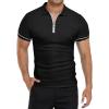 imageYTD Mens Short Sleeve Polo Shirts QuarterZip Casual Slim Fit Lapel Neck Basic Designed Cotton ShirtsBlack