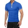 imageYTD Mens Short Sleeve Polo Shirts QuarterZip Casual Slim Fit Lapel Neck Basic Designed Cotton ShirtsBlue