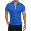 imageYTD Mens Short Sleeve Polo Shirts QuarterZip Casual Slim Fit Lapel Neck Basic Designed Cotton ShirtsBlue