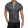 imageYTD Mens Short Sleeve Polo Shirts QuarterZip Casual Slim Fit Lapel Neck Basic Designed Cotton ShirtsDark Grey