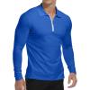 imageYTD Mens Short Sleeve Polo Shirts QuarterZip Casual Slim Fit Lapel Neck Basic Designed Cotton ShirtsLong Sleeve Blue