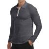 imageYTD Mens Short Sleeve Polo Shirts QuarterZip Casual Slim Fit Lapel Neck Basic Designed Cotton ShirtsLong Sleeve Dark Grey