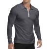 imageYTD Mens Short Sleeve Polo Shirts QuarterZip Casual Slim Fit Lapel Neck Basic Designed Cotton ShirtsLong Sleeve Dark Grey