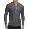 imageYTD Mens Short Sleeve Polo Shirts QuarterZip Casual Slim Fit Lapel Neck Basic Designed Cotton ShirtsLong Sleeve Dark Grey