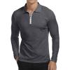 imageYTD Mens Short Sleeve Polo Shirts QuarterZip Casual Slim Fit Lapel Neck Basic Designed Cotton ShirtsLong Sleeve Dark Grey