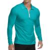 imageYTD Mens Short Sleeve Polo Shirts QuarterZip Casual Slim Fit Lapel Neck Basic Designed Cotton ShirtsLong Sleeveturquoise