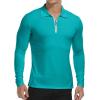 imageYTD Mens Short Sleeve Polo Shirts QuarterZip Casual Slim Fit Lapel Neck Basic Designed Cotton ShirtsLong Sleeveturquoise
