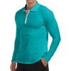 imageYTD Mens Short Sleeve Polo Shirts QuarterZip Casual Slim Fit Lapel Neck Basic Designed Cotton ShirtsLong Sleeveturquoise