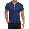 imageYTD Mens Short Sleeve Polo Shirts QuarterZip Casual Slim Fit Lapel Neck Basic Designed Cotton ShirtsNavy