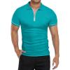 imageYTD Mens Short Sleeve Polo Shirts QuarterZip Casual Slim Fit Lapel Neck Basic Designed Cotton ShirtsTurquoise