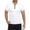 imageYTD Mens Short Sleeve Polo Shirts QuarterZip Casual Slim Fit Lapel Neck Basic Designed Cotton ShirtsWhite