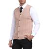 imageYTD Mens Sleeveless Sweater Vest VNeck Casual Cable Knit Button Down Cardigan VestApricot