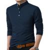 imageYTD Mens Summer Slim Fit Pure Color Short Sleeve Polo Casual TShirts02 Long Sleeve Navy