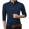 imageYTD Mens Summer Slim Fit Pure Color Short Sleeve Polo Casual TShirts02 Long Sleeve Navy