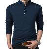 imageYTD Mens Summer Slim Fit Pure Color Short Sleeve Polo Casual TShirts02 Long Sleeve Navy