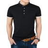 imageYTD Mens Summer Slim Fit Pure Color Short Sleeve Polo Casual TShirtsBlack