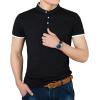 imageYTD Mens Summer Slim Fit Pure Color Short Sleeve Polo Casual TShirtsBlack