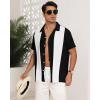 imageYTD Mens Vintage Bowling Shirt Short Sleeve Button Down Summer Cuba Beach ShirtsBlack White