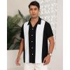 imageYTD Mens Vintage Bowling Shirt Short Sleeve Button Down Summer Cuba Beach ShirtsBlack White