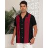 imageYTD Mens Vintage Bowling Shirt Short Sleeve Button Down Summer Cuba Beach ShirtsBlack Wine Red
