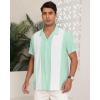 imageYTD Mens Vintage Bowling Shirt Short Sleeve Button Down Summer Cuba Beach ShirtsGreen White