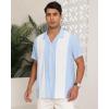 imageYTD Mens Vintage Bowling Shirt Short Sleeve Button Down Summer Cuba Beach ShirtsLight Blue White