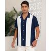 imageYTD Mens Vintage Bowling Shirt Short Sleeve Button Down Summer Cuba Beach ShirtsNavy Blue White