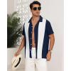 imageYTD Mens Vintage Bowling Shirt Short Sleeve Button Down Summer Cuba Beach ShirtsNavy Blue White