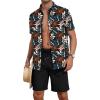 imageYTD Mens 2 Piece Outfits Tropical Print Short Sleeve Button Down Hawaiian Shirt and Beach Shorts SetBlack Palm Leaf
