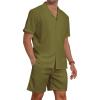 imageYTD Mens 2 Pieces Shirt Set Short Sleeve Button Down Casual Hippie Holiday Beach TShirts Shorts OutfitsArmy Green