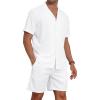 imageYTD Mens 2 Pieces Shirt Set Short Sleeve Button Down Casual Hippie Holiday Beach TShirts Shorts OutfitsWhite