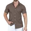 imageYTD Mens Casual Linen Button Down Shirt Short Sleeve Beach ShirtGray Brown