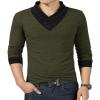 imageYTD Mens Cotton Casual VNeck Button Slim Muscle Tops Tee Short Sleeve TShirtsLong Sleeve Army Green