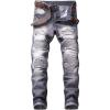imageYTD Mens Distressed Ripped Biker Slim Jeans Stretched Moto Denim PantsDark Gray